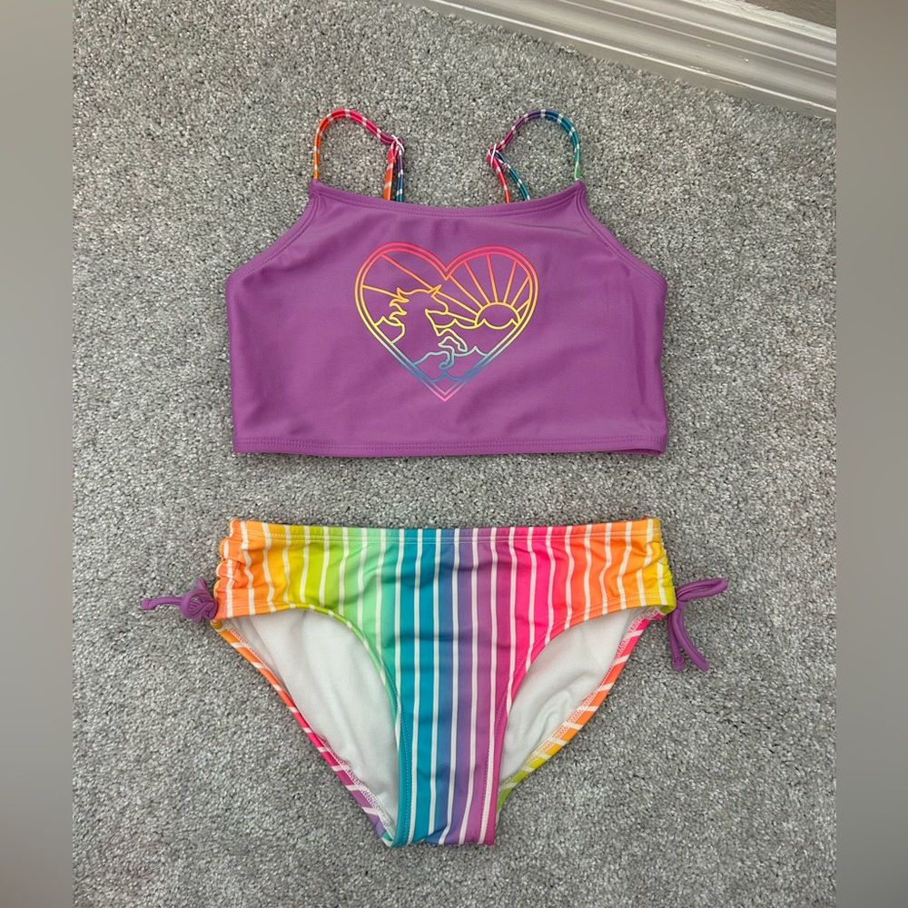 Cat & Jack Girls Unicorn Rainbow Swim Suit Set, size M (8)